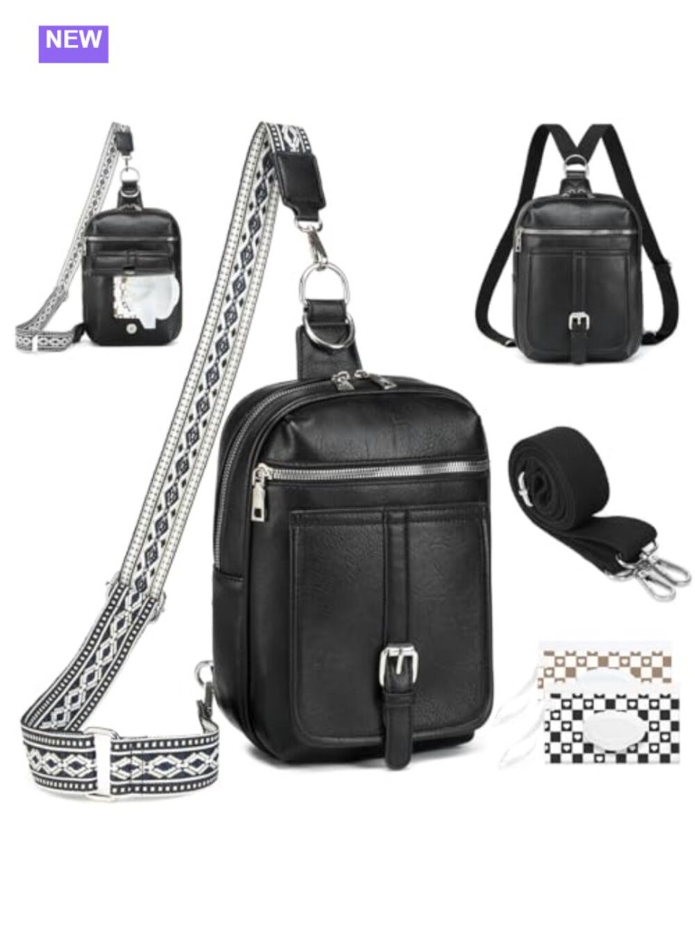 Mini Diaper Bag Crossbody Vegan Leather Wipes Pocket Hands-Free